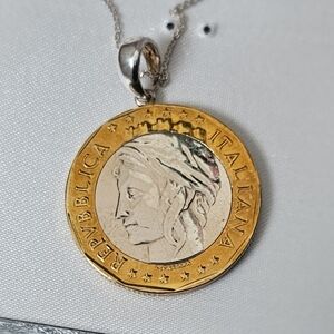 Sterling Silver 1000-Lira Pendant Necklace